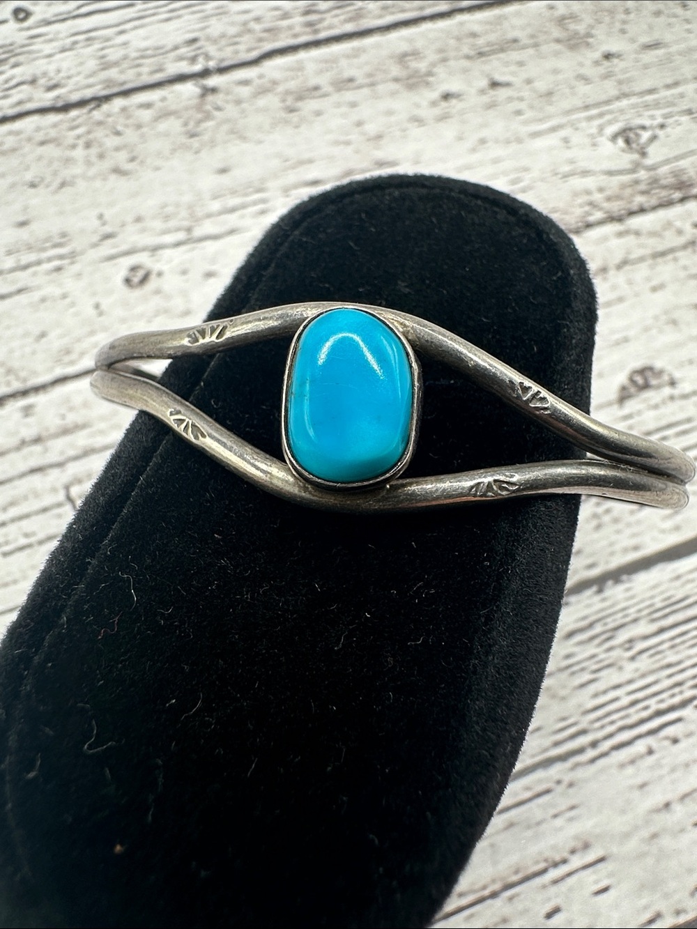 Native Sterling Silver Cuff with Bright Turquoise Cabochon